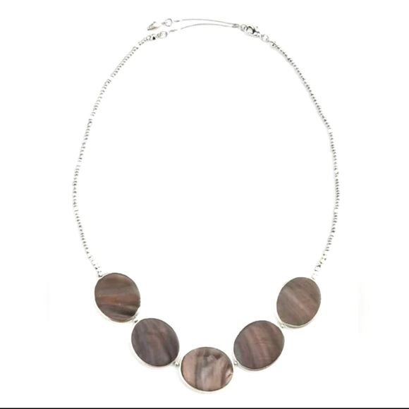 J. Jill Beaded Necklace Shell Multi Disc Mother Pearl Pendant Silver Tone Adjust - Picture 5 of 10